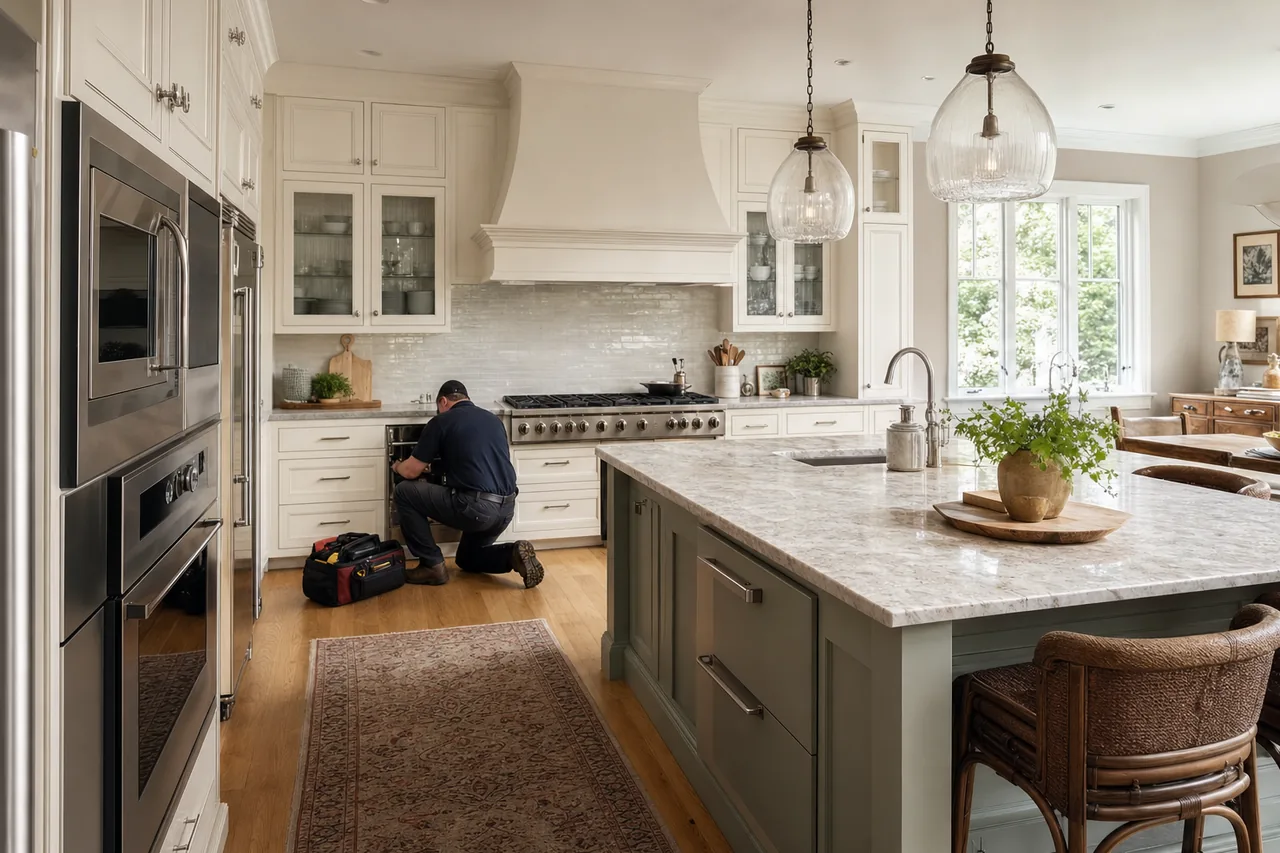 A luxury kitchen with built-in stainless appliances on a same-day visit