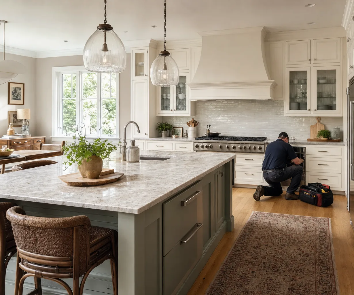 A luxury kitchen with built-in stainless appliances on a same-day visit