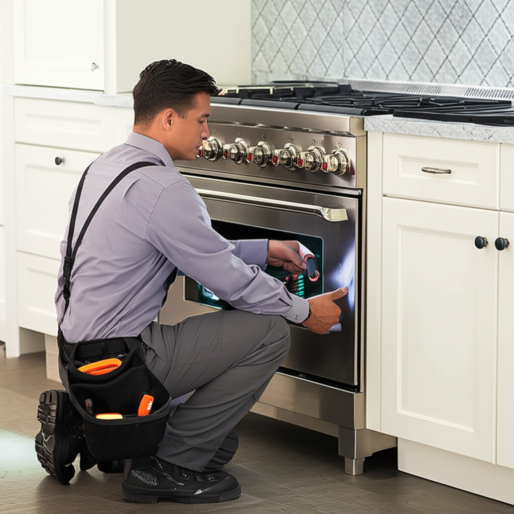 Expert technician performing range & oven repair